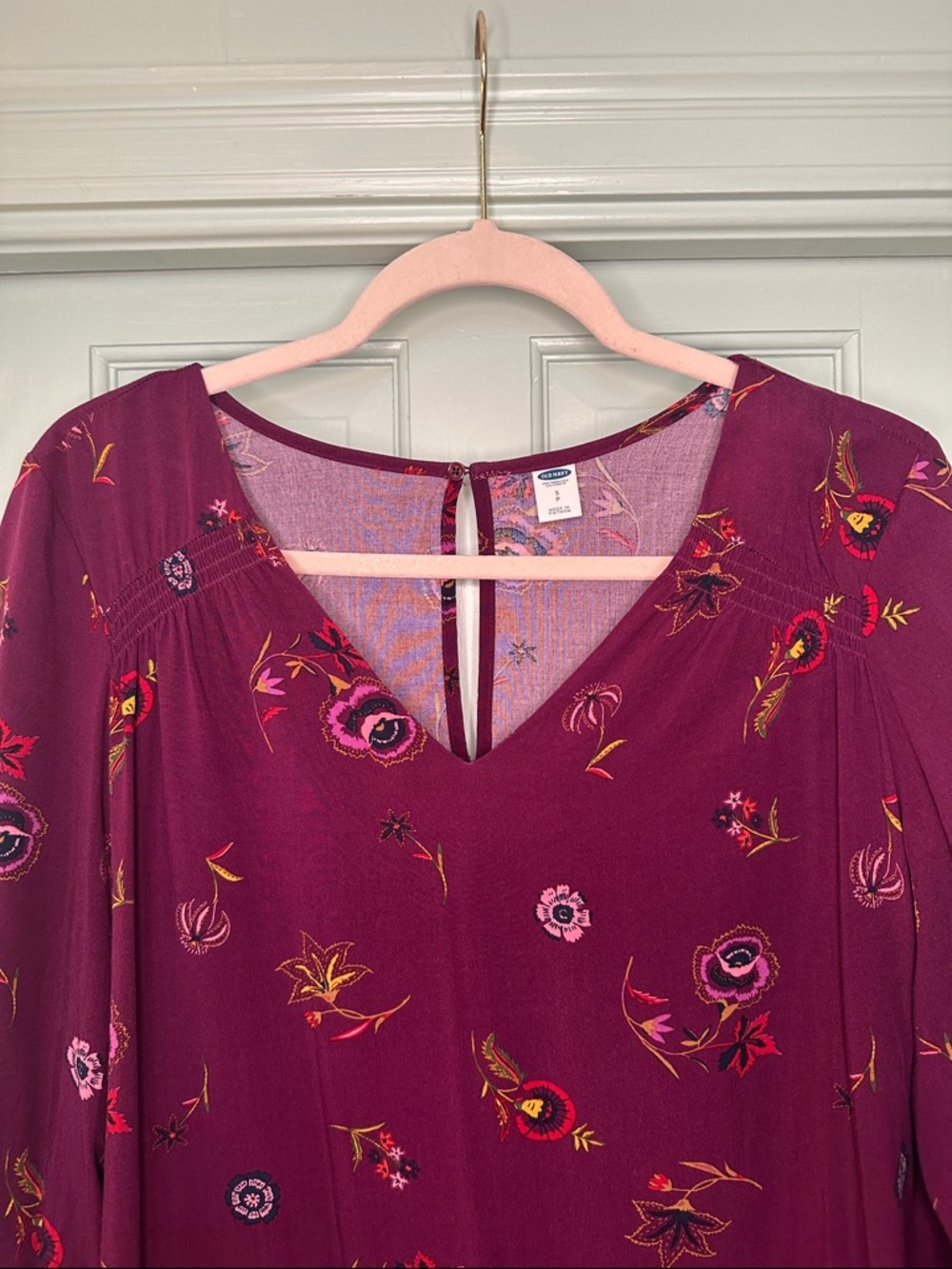 Old Navy Plum Floral V-Neck Long Sleeve Dress - Size Small - Picture 4 of 14